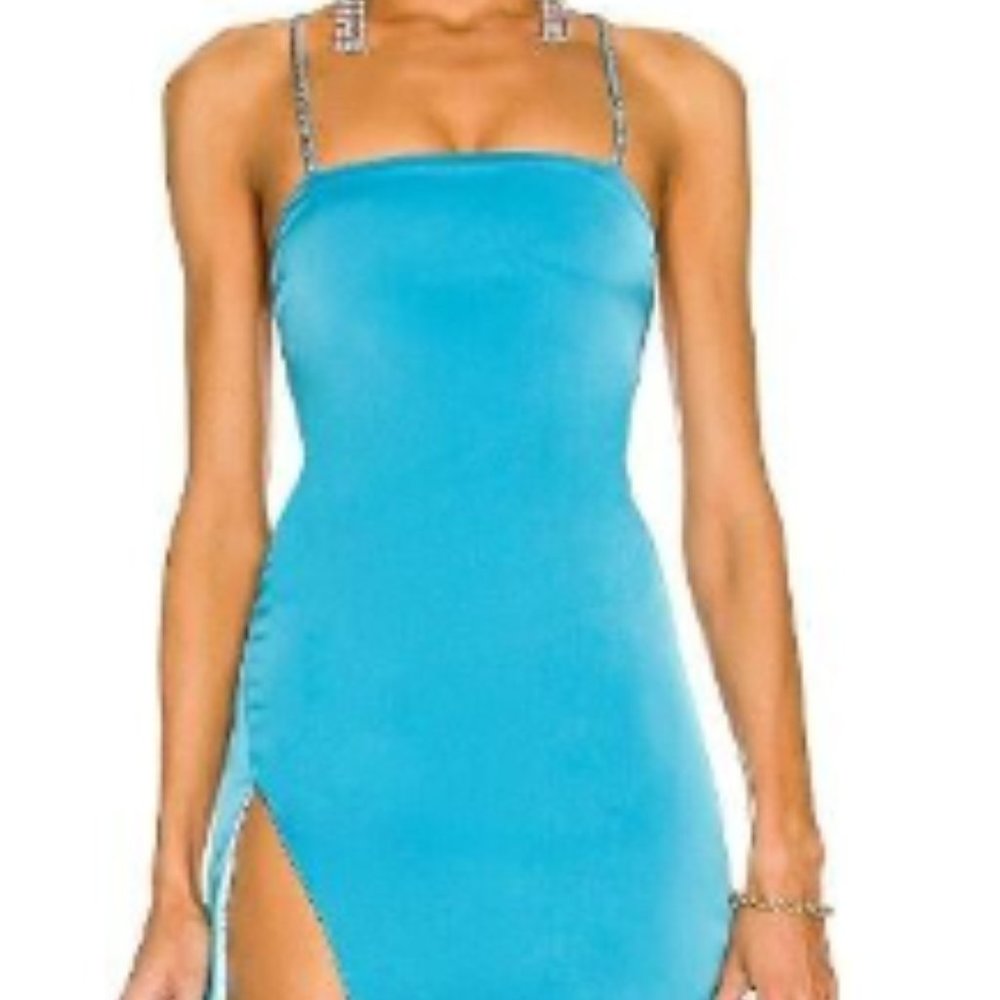 THE ATTICO FUJIKO BLUE CRYSTAL EMBELLISHED MINI DRESS XS/2